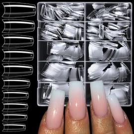 Lifextol 500PCS Long Gel Nail Tips Square Press on Nails Clear Acrylic Nail Tips Square Fake Nails, 12 Sizes XL Half Cover Soft Gel Nails Tips Kit for False Nails Extension Artificial Fingernails