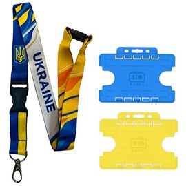 Ukraine/Ukrainian Neck Lanyard with Detachable Buckle Clip & Horizontal Card Holder (Blue Card Holder)