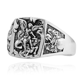 Angel Ring, Angel Wing Ring for Men, Ancient Greek Angel Ring Wing Angel Jewelry, Retro Angel Sword Ring Hip Hop Angel Band Ring Punk Angel Wings Ring (12, Silver)