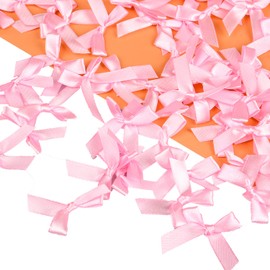 Berolle 100 Pieces Pink Satin Ribbon Bows Mini Bows for DIY Craft Wedding Decoration Card Making Embellishments Assorted Color, 7mm Wide, Double Sided Satin