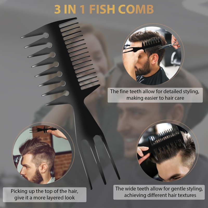 DUAIU 3Pcs Hair Styling Comb Set for Men, with Barber