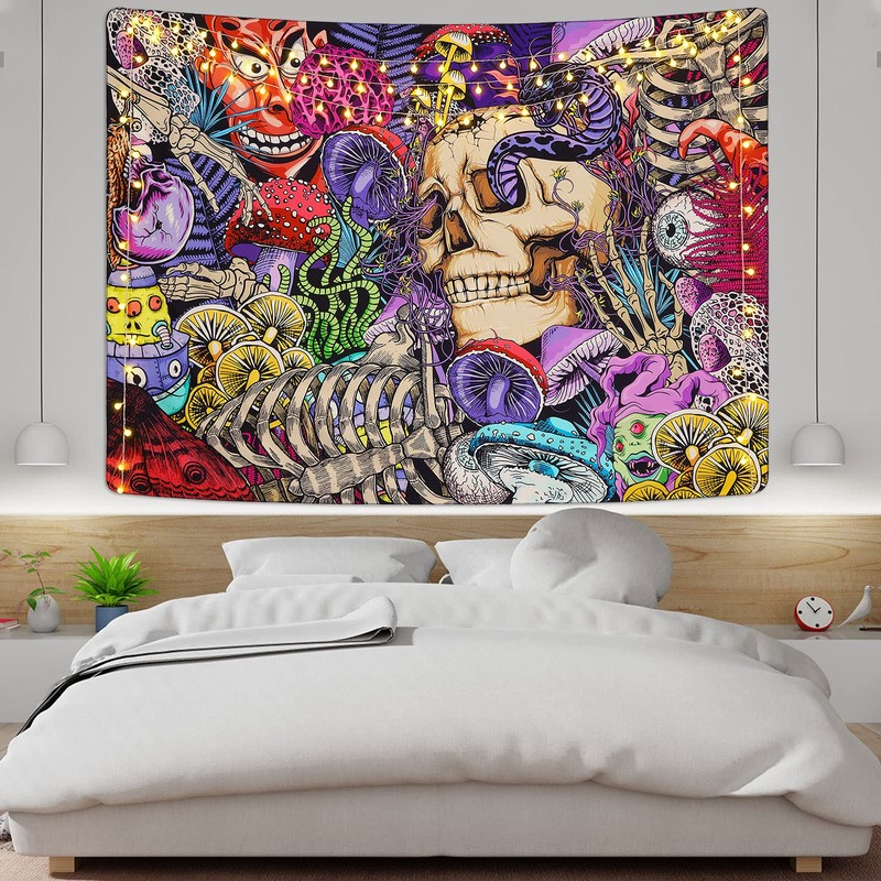 Skull Tapestry Mushroom Tapestry Skeleton Tapestry Aesthetic Tapestry Colorful Tapestry