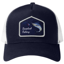 BASSDASH Trucker Hat Embroidered Patch Adjustable Baseball Cap Mesh Back Fishing Hat, Navy/Jumping Marlin, One Size