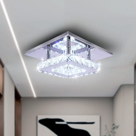 diisunbihuo Mini Crystal Chandelier Crystal Ceiling Light Square LED Pendant Light for Hallway Stairs (Cool White)