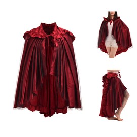 BLESSUME Victorian Ruffle Bustle Skirt/Cape (Red)