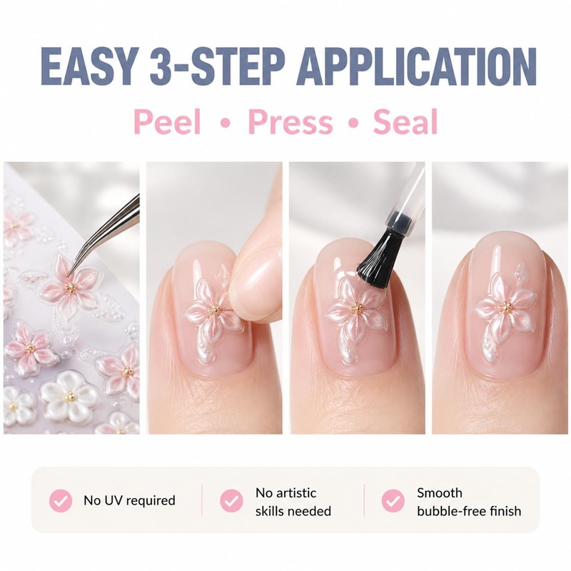 Cosblisvia 6 Sheets 5D Floral nail stickers For Beginners Brides