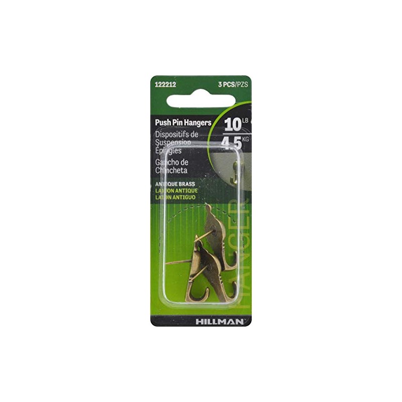 The Hillman Group 122212 Antique Push Pin Hanger Brass Plated,