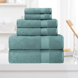 Stylish 6 Jade Cotton Bath Towels, Ultra-Plush Texture, Merrowed Border, 575 GSM, Solid Weave, Luxurious Look & Strong | All Season Highly Absorbent Pretty Green Shade Super Thick Plush
