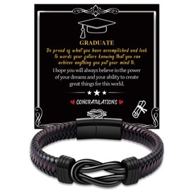 GBTBYS Graduation Gifts, Graduation Bracelets Gifts for Boys, Inspirational Leather Wristband Bracelet, Graduate College High School Inspirational Birthday Gift for Him Brown