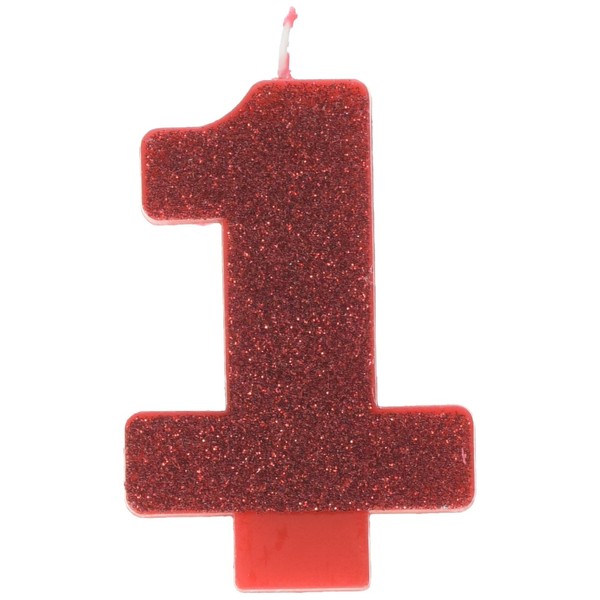 Numeral #1 Glitter Candle - Red, Party Favor