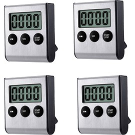 Kyzistn 4 Pack Digital Kitchen Timer Magnet, Stainless Steel Cooking Timers with Alarm. Magnetic Countdown Timer for Kitchen Cooking, Baking,Sports Games
