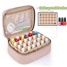 Yarwo Nail Polish Organiser Case, Nail Varnish Storage for 24 Bottles (15ml/0.5 fl.oz), Nail Polish Storage Bag for Nail Varnish, Nail Polish Carrying Case for Nail Art Accessories, Vintage Rose
