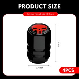 Ferianl 4PCS Skull Valve Stem Caps, Aluminum Alloy Tire Valve Caps, Universal Dustproof Tire Stem Covers, Cool Car Wheels Protection Accessories, for Auto, Sedan, Motorcycles, Bikes (Red)