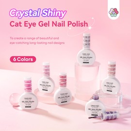 SAVILAND Color Artistry Cat Eye Gel Nail Polish: 15ml 6 Colors Cateye Gel Polish Set Long-Lasting Magnetic Nail Polish Sheer Nudes Pink with Magnet Stick Nail Art Home Glass Bead Effect