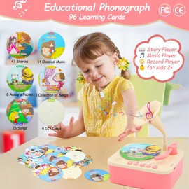 Toddler Phonograph with 99 Cards, Kids Record Player, Story & Music Player, Toddler Music Player, Educational Phonograph for Boys and Girls Age 3+, Kids Toys for Early Learning , Age 3+