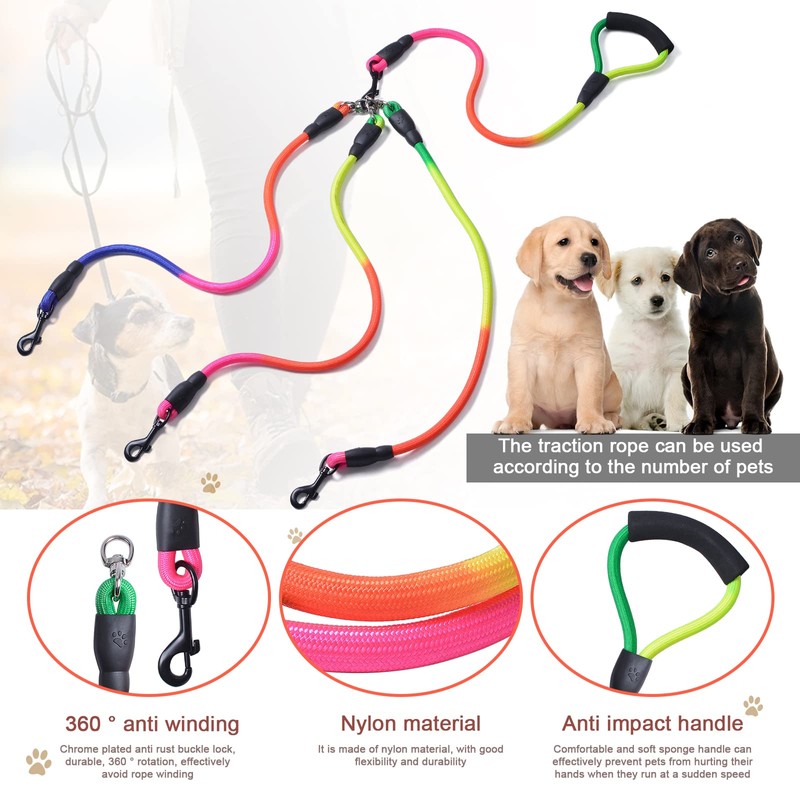 3 Way Dog Leash, 75 Inch Dog Leash Detachable 360
