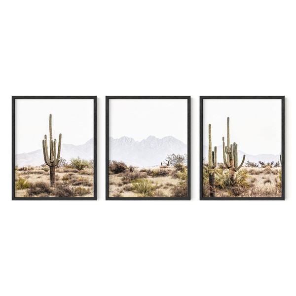 HAUS AND HUES Framed Western Wall Art - Set of 3 Desert Wall Art, Cactus Wall Decor, Framed Landscape Wall Art, Southwest Framed Art, Joshua Tree Wall Art, Framed Cactus Print (16x20, Black Framed)