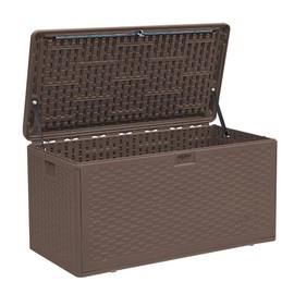TARKARI 73 Pro Gallon Deck Box,Outdoor Storage Box Lockable,Waterproof for Patio Furniture, Garden Tools, Pool Accessories, Package Delivery Boxes For Outside, Brown
