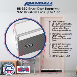 Brush Sweep Door Sweep with 1" Aluminum Holder and 1 1/2" Black Brush (4 FT Long Clear Anodized)