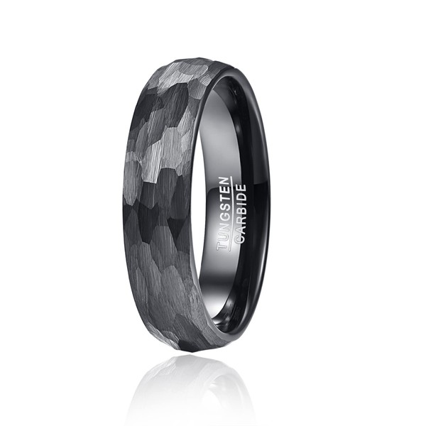Vakki Hammered Ring Black Tungsten Rings Men's Ring Tungsten Carbide