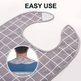 FEMBW Adult Bibs - 3PCS Adult Bibs Waterproof and Reusable Clothing Protectors with Detachable Crumb Catcher for Men Women Elderly Senior, Coffee/Gray/Navy