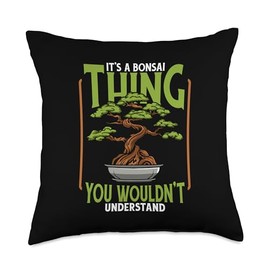 Bonsai Tree Plant Tools Care Kit Set Gifts Ideas Thing Pots Penjing Indoor Bonsai Throw Pillow, 18x18, Multicolor