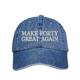 Prfcto Lifestyle Make Forty Great Again Baseball Hat - 40th Birthday hat - Funny Birthday Hat (Light Denim)