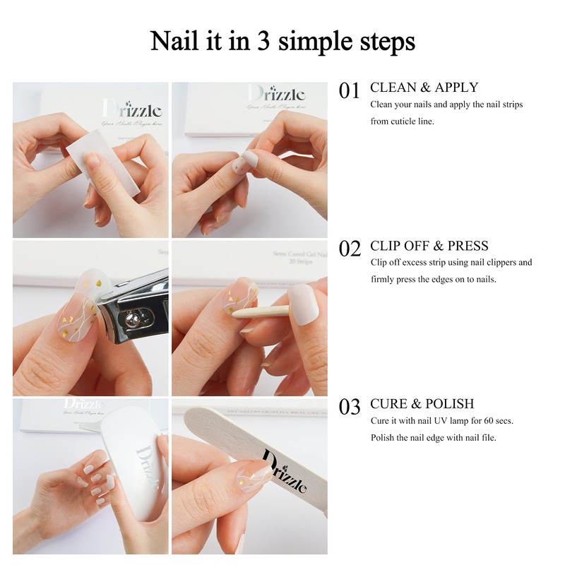 Drizzle Semi Cured Gel Nail Strips, Real Nail Polish Art