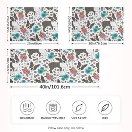 Dalzium Satin Pillowcase for Hair and Skin, Floral Boston Terrier Dogs Silk Pillow Case Soft and Cozy Body Pillow Covers Standard Size with Envelope Closure