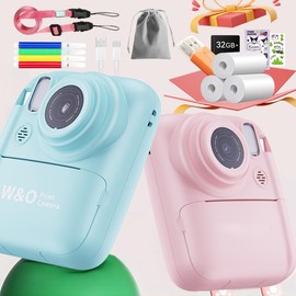 Instant Print Digital Camera Printer - Compact Outdoor Mini Camera with Flash, 1080P FHD, Cartoon Photo Printer and Print Paper - Color: 5Rolls Paper