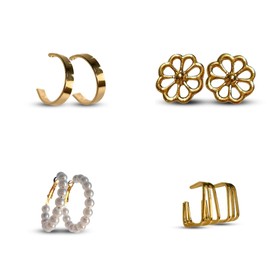 THE BLACK WOLF Pack of 4 Gilded Hoop & Stud Earrings Set for Women – Trendy & Lightweight Ear Accessories