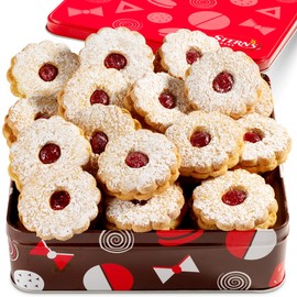 Linzer Cookies – Christmas Holiday Cookie Tin, 18 Count | Gourmet Holiday Cookies Gift Box for Colleagues, Friends & Women | Kosher, Nut-Free, Dairy-Free – Stern’s Bakery