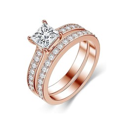 Luyona Moissanite Ring Bridal Sets for Women Engagement Ring Wedding Band 2cttw D Color VVS1 Princess Cut 925 Sterling Silver Bridal Sets, 10, Base, Moissanite