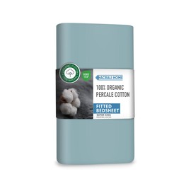 Acrali Home GOTS Cert. 100% Organic Percale Cotton Superking Fitted Sheet - 30cm/12in Deep Super King Fitted Sheet - Hotel Quality, Soft and Breathable Fitted Sheets Super King Size- SkyBlue 200x180cm
