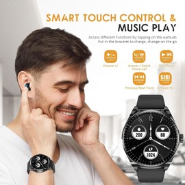 Wagoyo Smart Watch with Earbuds,2-in-1,Touchscreen,for iOS Android (Black)