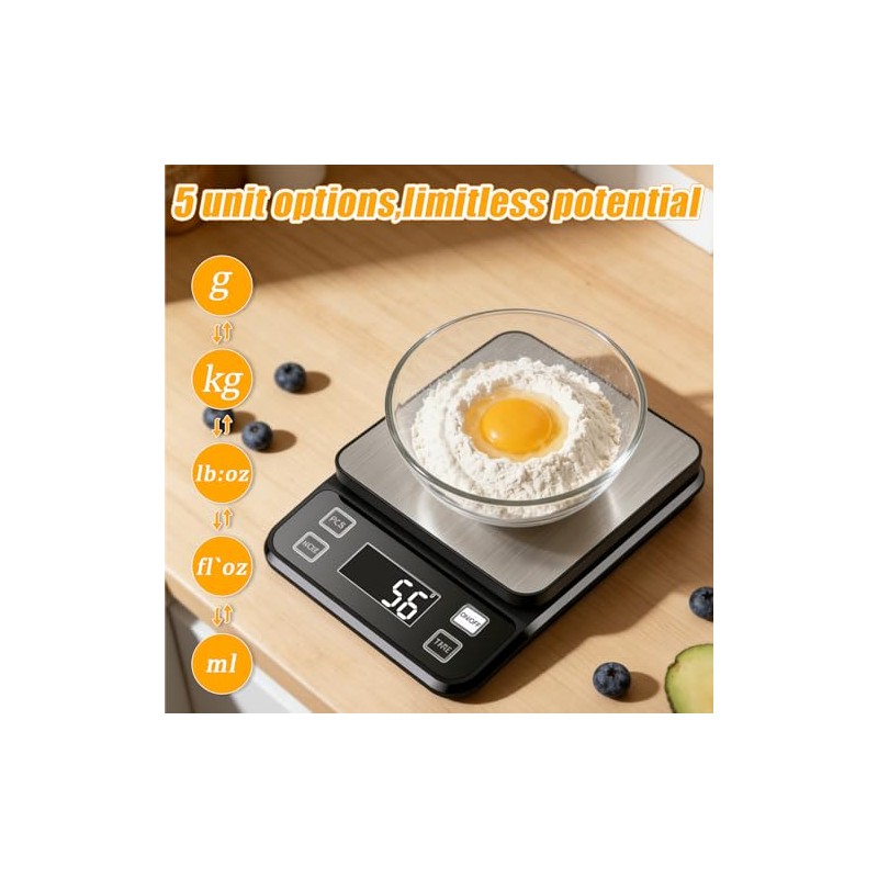 Waterproof Kitchen Scale, 10kg/22lb Food Scale Precisely Measures Grams and