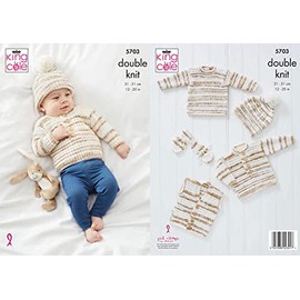 King Cole 5703 Knitting Pattern Baby Sweaters Waistcoat Hat Mittens in Baby Stripe DK