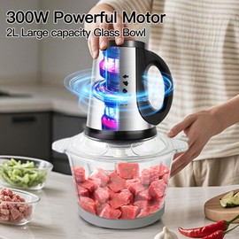 Food Processor,Small Meat Grinder,300W Powerful Pure Chopper Motor Food Choper,Electric Vegetable Choper with 2 Bowls(8 Cup+8 Cup) and 2 Blades for Onion,Baby Food,Meat,Fruit