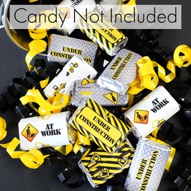 DISTINCTIVS Under Construction Party Mini Candy Bar Wrappers - 45 Stickers