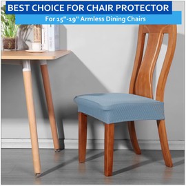 BUYUE Fast Installation Dining Room Chair Covers Set of 4, TPU not Mixed, Friendly Stretch Jacquard Seat Slipcovers for Kitchen Armless Chairs, Rear Gapped- Sky Blue- 4