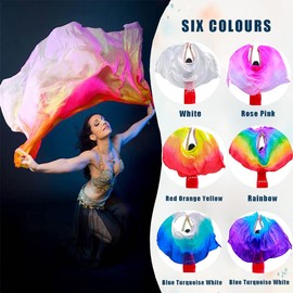 Leemiman Women 2.5 m Long Belly Dance Silk Veils Hand-made Dyed Veil (Turquoise Blue Purple)