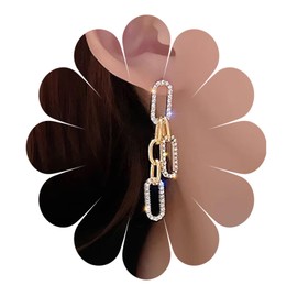 Gold Diamond Oval Hoop Earrings Convertible Link Drop Hypoallergenic Paperclip Link Chain Dangly Earrings for Women