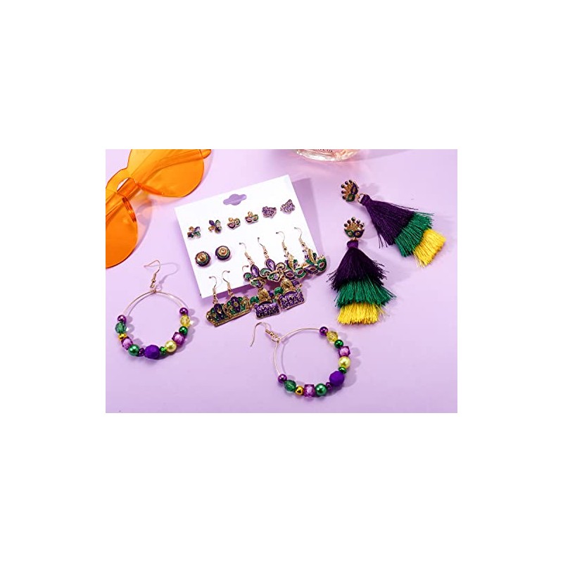 NLCAC Mardi Gras Earrings Set Fleur De Lis Mask Stud
