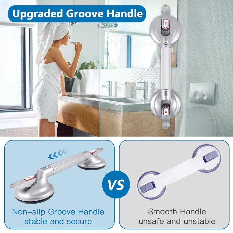HEINSY 19inch Upgrade Suction Shower Grab Bar, Portable Shower Handle