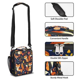 DJYQBFA Fox Lunch Box Reusable Insulated Lunch Bag Floral Orange Lunch Tote Kit Meal Holder for Work Travel