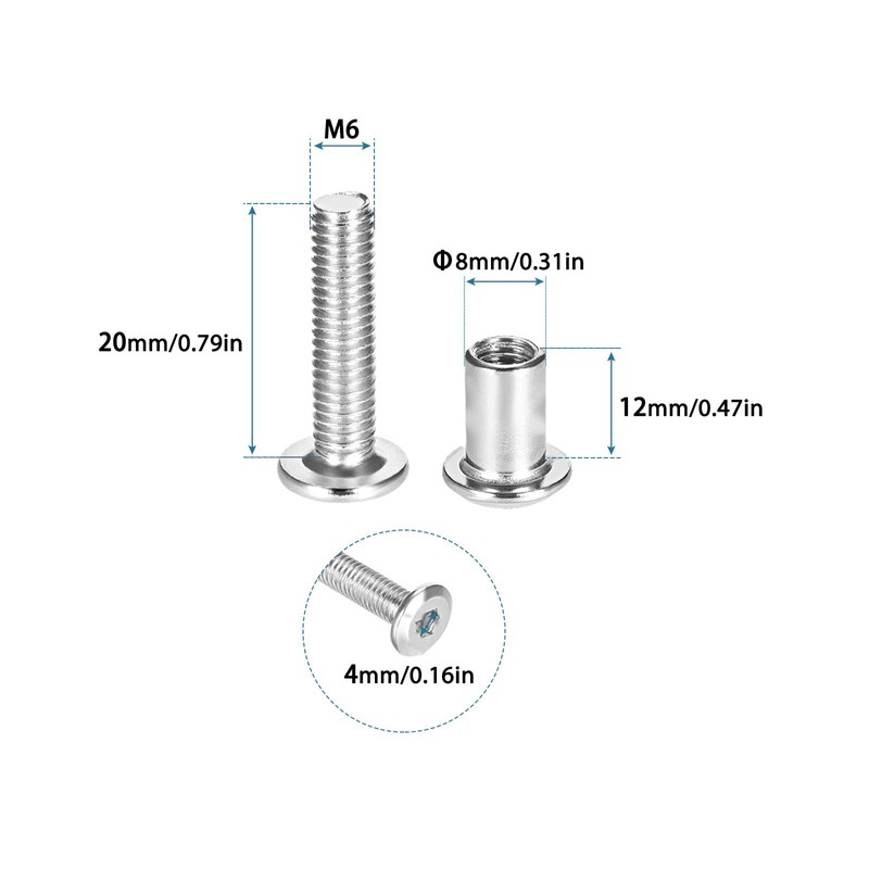 QUARKZMAN Set of 5 Screw Posts M6 x 20 mm