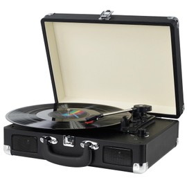 Vinyl Record Player, 3 Speeds Belt Driven Suitcase Portable Turntable for Vinyl Records with Built-in Speakers/RCA Output/Aux in/Headphone Jack/ 45 Adapter Black