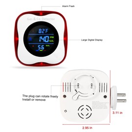 2 Packs Plug in Gas & Carbon Monoxide Detectors, 4-in-1 Natural Gas Leak Detector,Carbon Monoxide Alarm,4 Sensor °F&Humidity,CO & Propane Detector for Home,RV