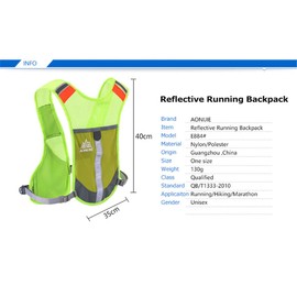 AONIJIE Outdoor Hiking Hydration Backpack Marathon Backpack Male Lightweight Vest Climbing Cycling Backpack (Green + 2 250ML Bottles)