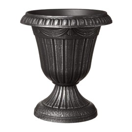 Arcadia Garden Products PL10SL Classic Traditional Plastic Urn Planter Indoor/Outdoor, 15" x 13", Brushed Silver